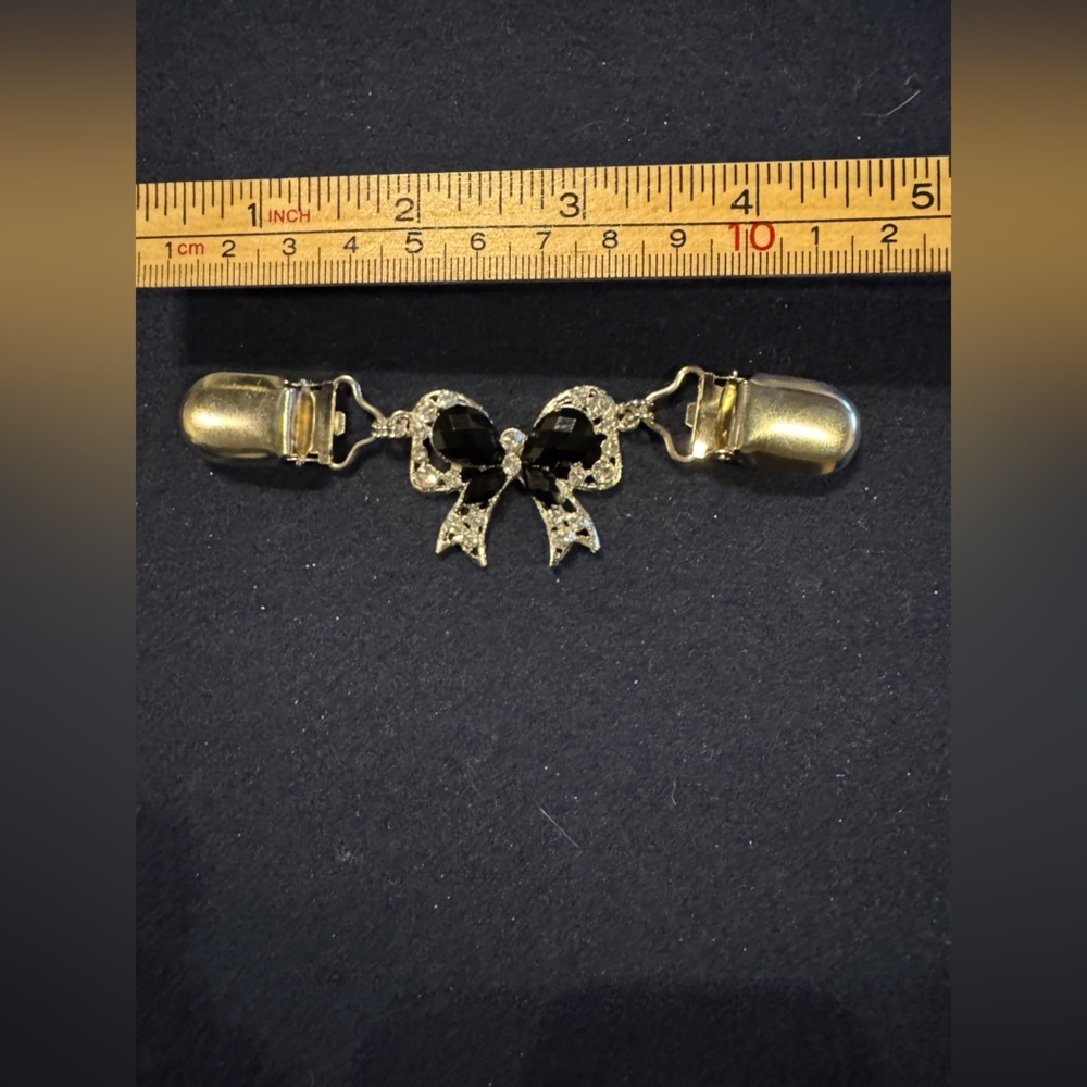 Silver and Black Butterfly Rhinestone Sweater Cardigan Clip